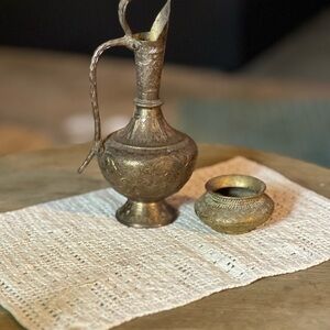 Moroccan Brass Handmade Cobra Snake Vase & small bowl